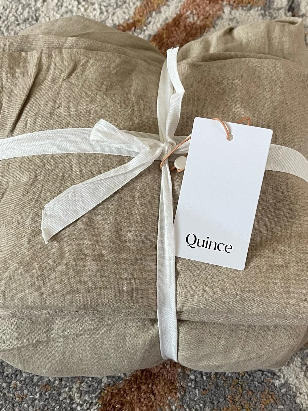 NWT Quince European Linen 3 Piece Fitted Sheet Set, Queen (Toffee)